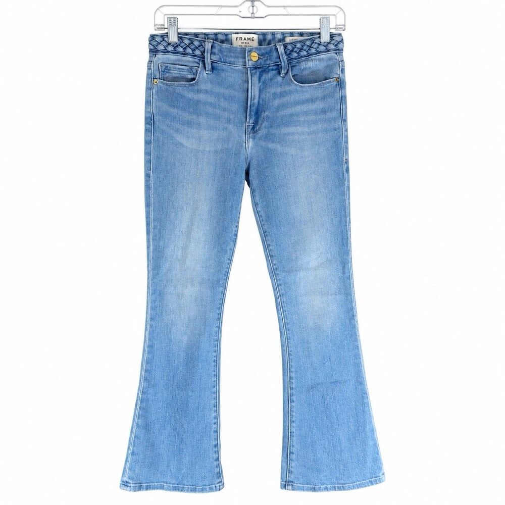 FRAME Le Crop Mini Boot Jeans Size 26 Light Wash Braided Waist Cropped Flare